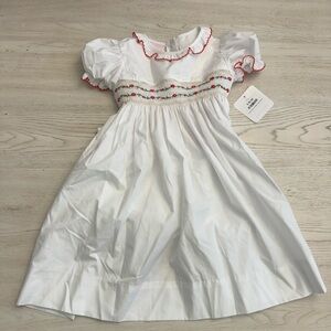 White and Red Holiday Smocked Kids  Dress